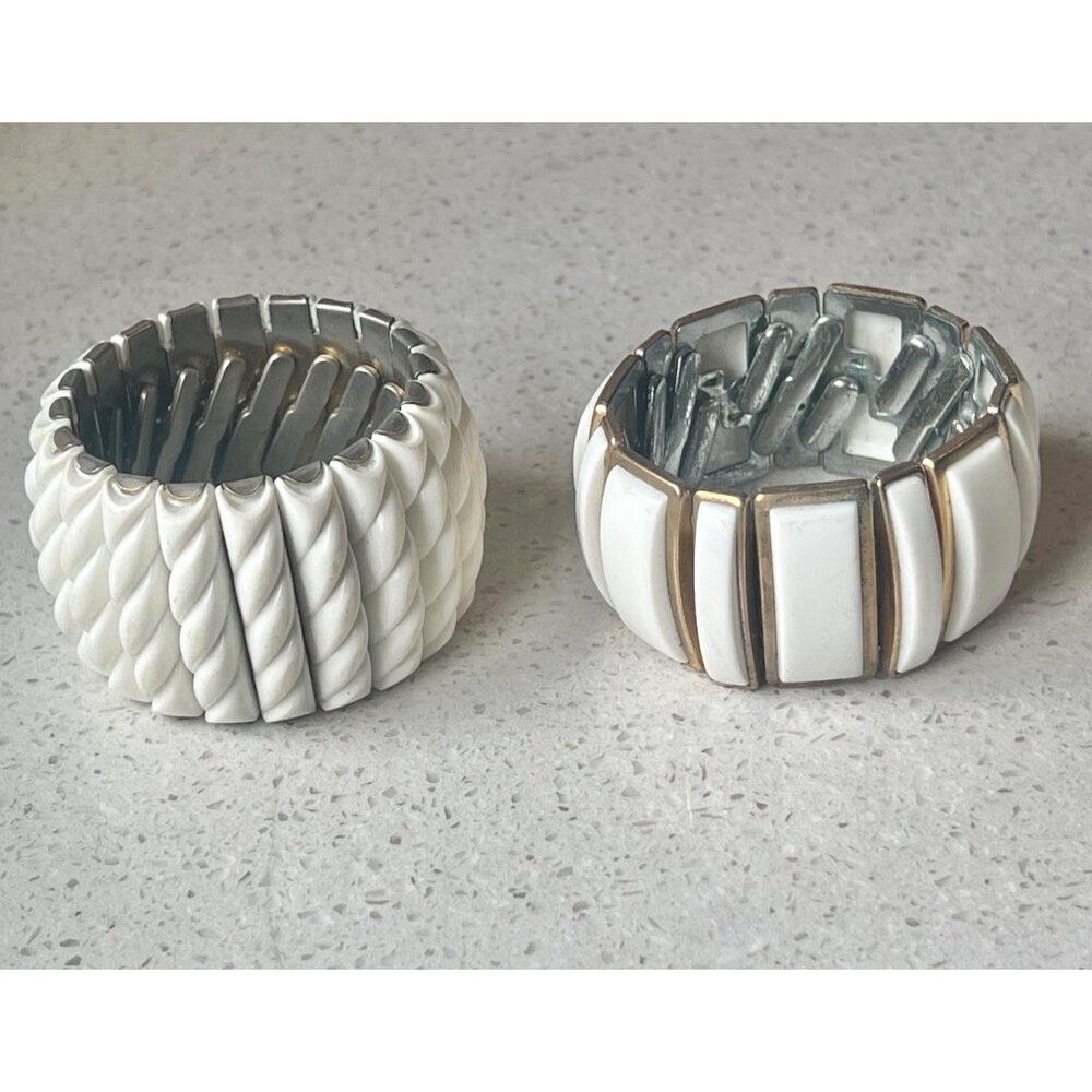 Expansion Bracelets MCM White Thermoset Lot Of 2 Rope Rectangular Retro Boho - Picture 2 of 6